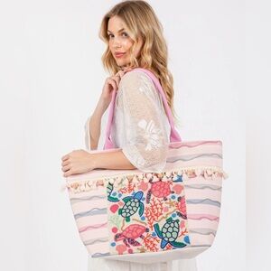 NWT Styline Noah Boho Turtle Print Tassel Tote Bag